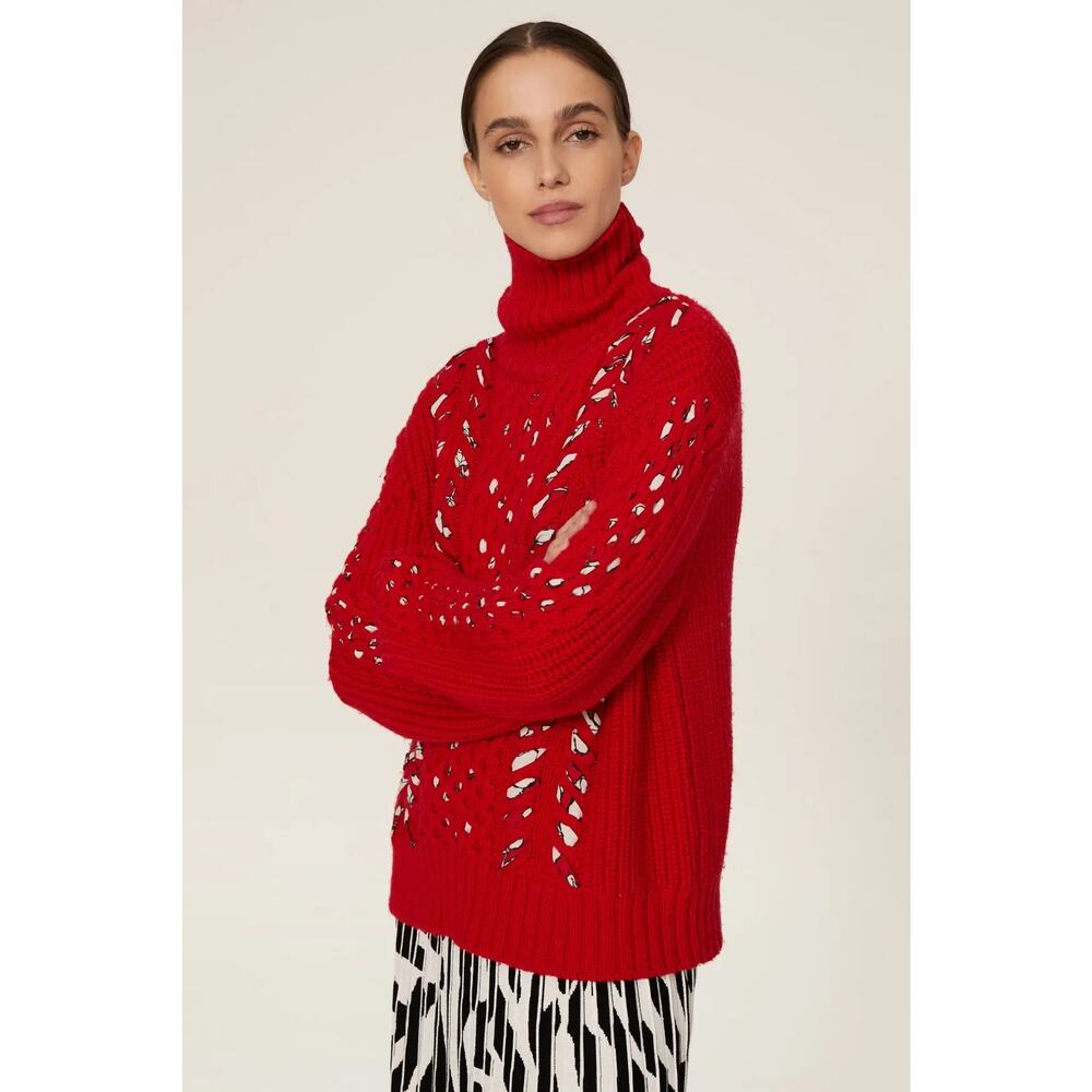 Jason Wu Interlocked Turtleneck Sweater Red‎ Size Large - Picture 2 of 9